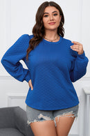 Dark Blue Cable Pattern Puff Sleeve Plus Size Top - SELFTRITSS   