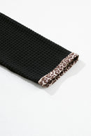 Black Leopard Contrast Waffle Knit Open Front Cardigan - SELFTRITSS