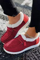 Fiery Red Corduroy Drawstring Plush Slip on Shoes - SELFTRITSS