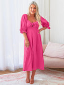 Sweetheart Neck Flounce Sleeve Midi Dress - SELFTRITSS   