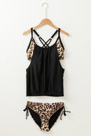 Leopard Grey Layered-Style Striped Tankini with Triangular Briefs - SELFTRITSS   