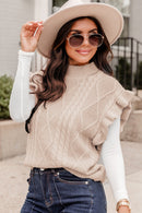 Parchment Cable Knit Mock Neck Cap Sleeve Sweater - SELFTRITSS   