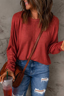 Red Solid Color Patchwork Long Sleeve Top - SELFTRITSS   