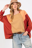 Brown Color Block Top - SELFTRITSS   