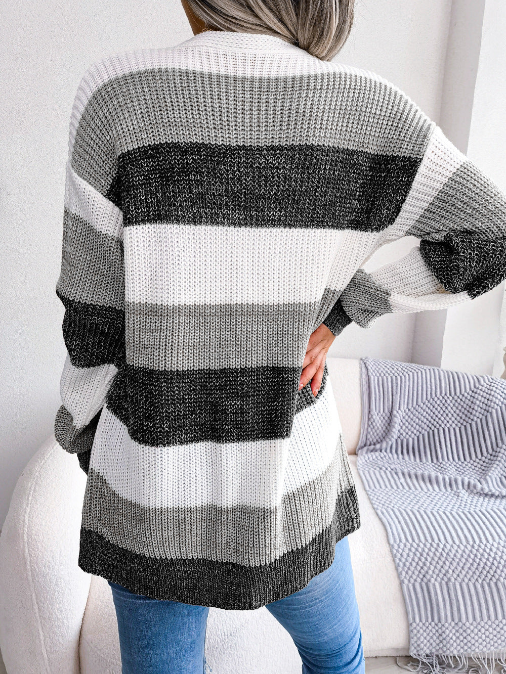 Women's Striped Plaid Cardigan