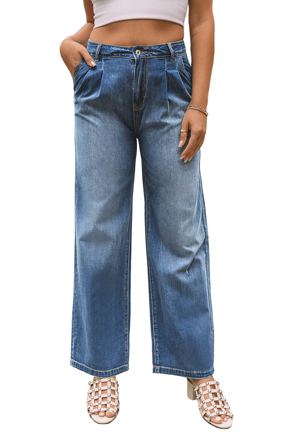 Blue Slouchy Wide Leg Jeans - SELFTRITSS