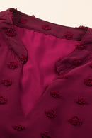 Burgundy Plus Size Swiss Dot Ruffled Sleeve V Neck Dress - SELFTRITSS