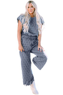 Real Teal Quilted Short Sleeve Wide Leg Pants Set - SELFTRITSS