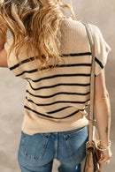 Parchment Striped Ribbed Knit High Neck Sweater - SELFTRITSS   