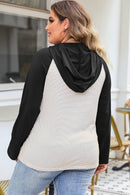Black Striped Raglan Sleeve Buttoned Pocket Plus Size Hoodie - SELFTRITSS