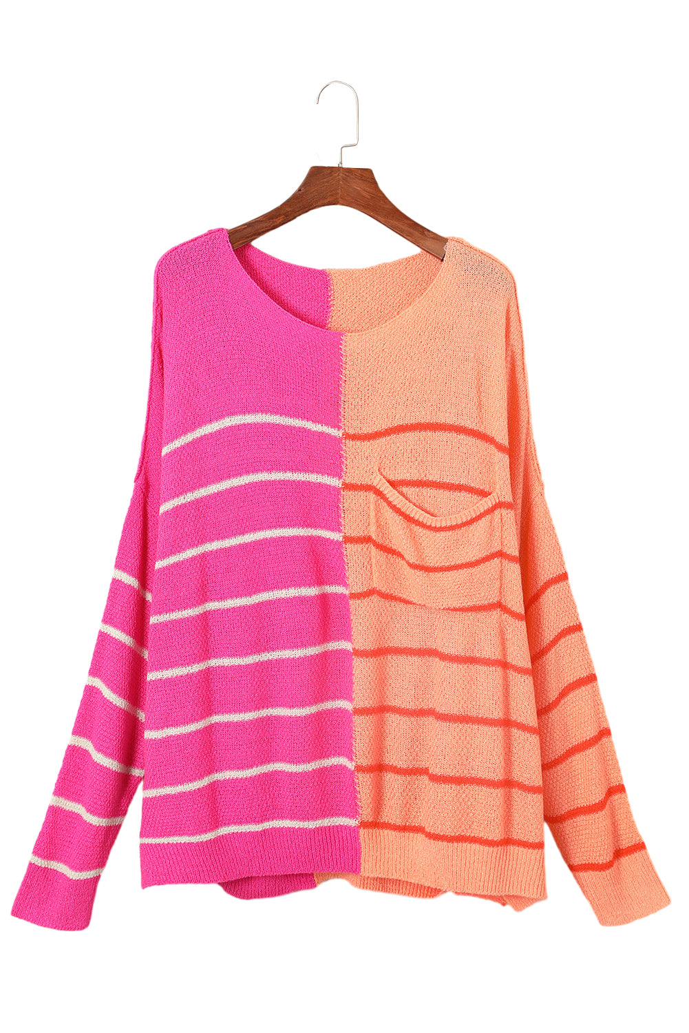 Yellow Plus Size Color Block Striped Patchwork Knit Sweater - SELFTRITSS