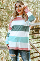 Green Plus Size Colorblock Pullover Top - SELFTRITSS   