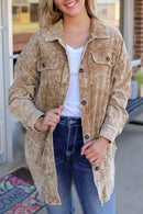 Khaki Vintage Distressed Mineral Wash Oversized Shacket - SELFTRITSS   