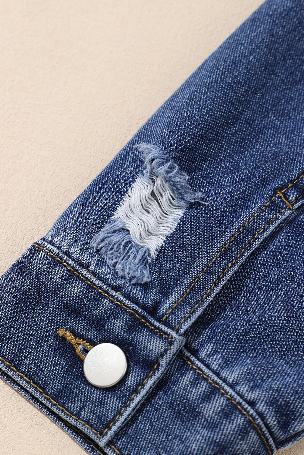 Dark Blue Plus Size Distressed Flap Pocket Denim Jacket - SELFTRITSS
