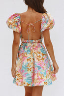 Backless Floral Short Sleeve Mini Dress - SELFTRITSS