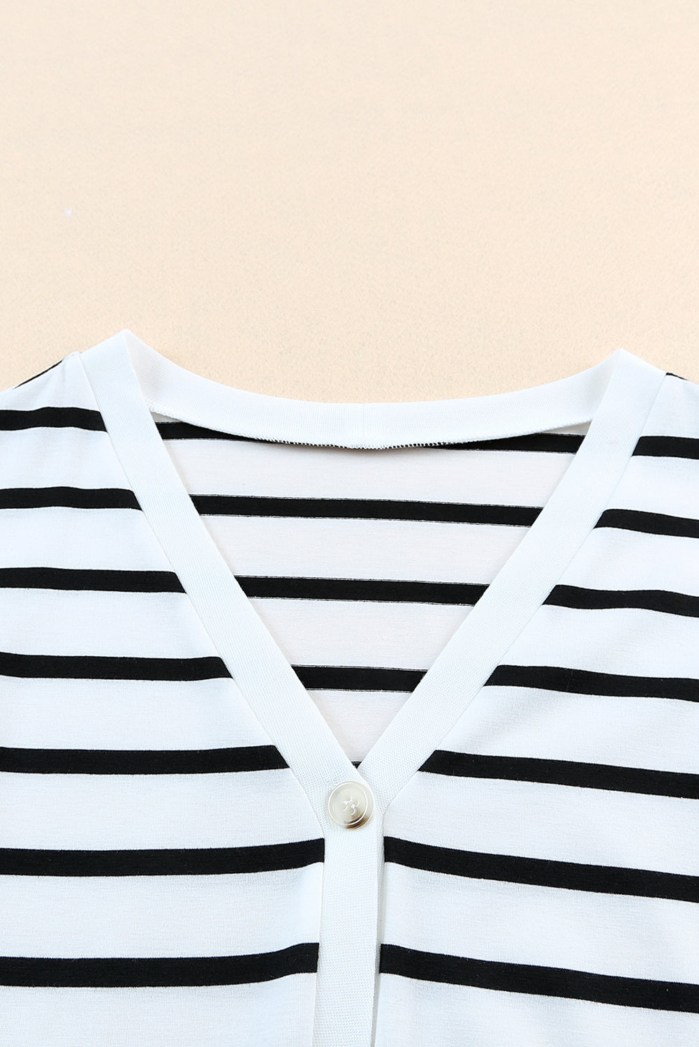 Striped Button Slit Tie V-Neck Midi Dress - SELFTRITSS