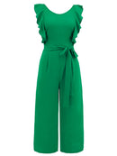 Tied Ruffled Round Neck Jumpsuit - SELFTRITSS