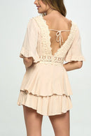 Flutter Sleeved Short Romper with Crochet Trim - SELFTRITSS   