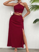 Grecian Neck Top and Slit Skirt Set - SELFTRITSS   