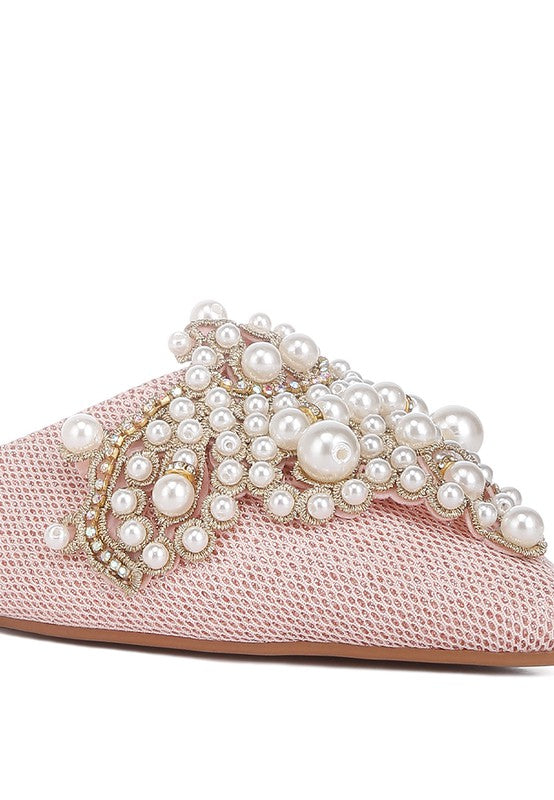 Embellished Delicate Pearl Mules - SELFTRITSS