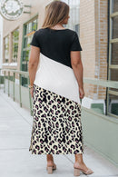 Black Leopard Color Block V Neck Plus Size Long Dress - SELFTRITSS