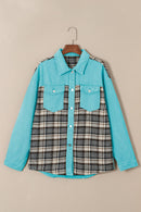 Sky Blue Plaid Patchwork Pockets Denim Jacket - SELFTRITSS   