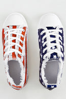 Blue American Flag Lace-up Canvas Flat Shoes - SELFTRITSS