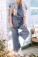 Real Teal Quilted Short Sleeve Wide Leg Pants Set - SELFTRITSS
