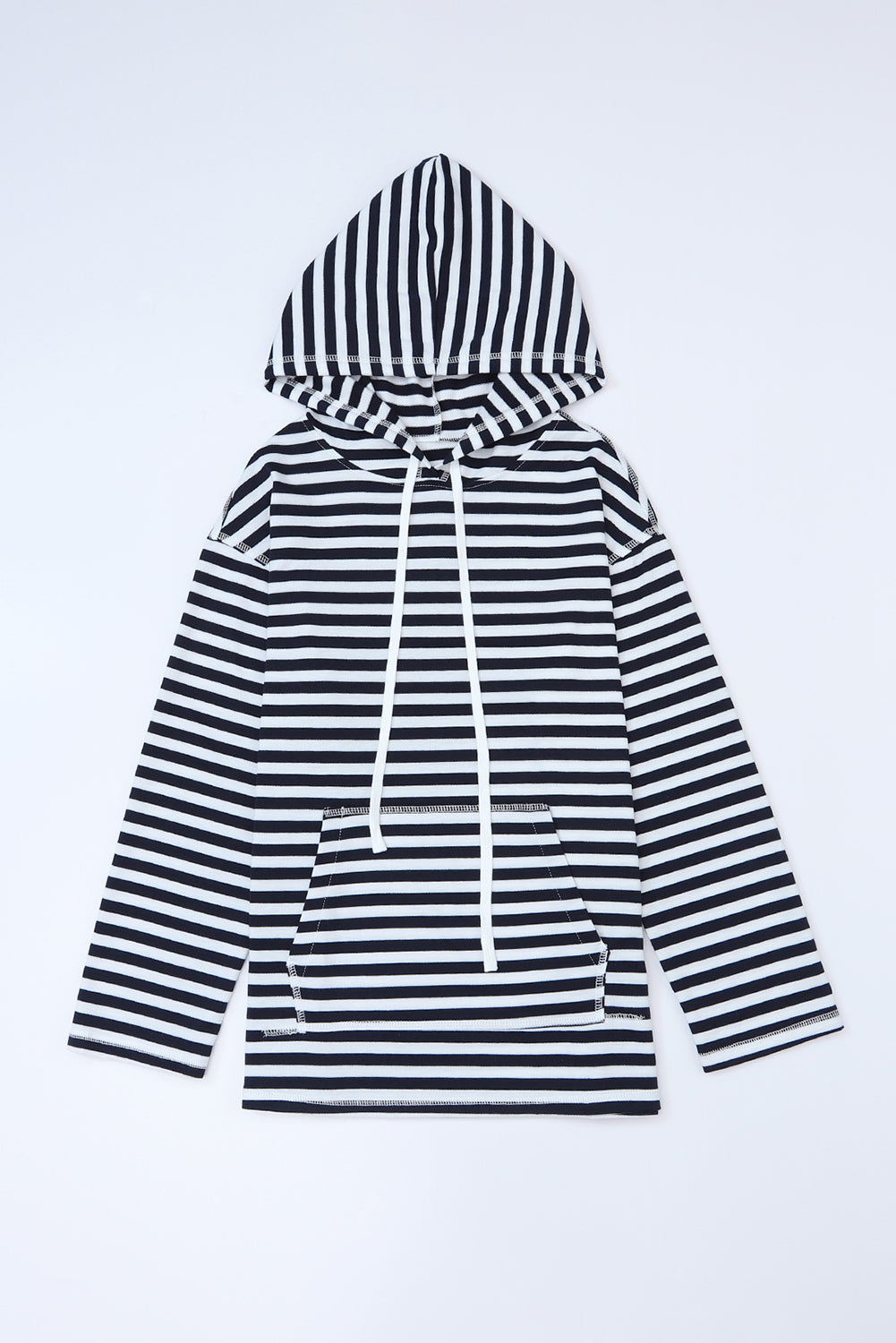 Stripe Kangaroo Pocket Drawstring Hoodie - SELFTRITSS