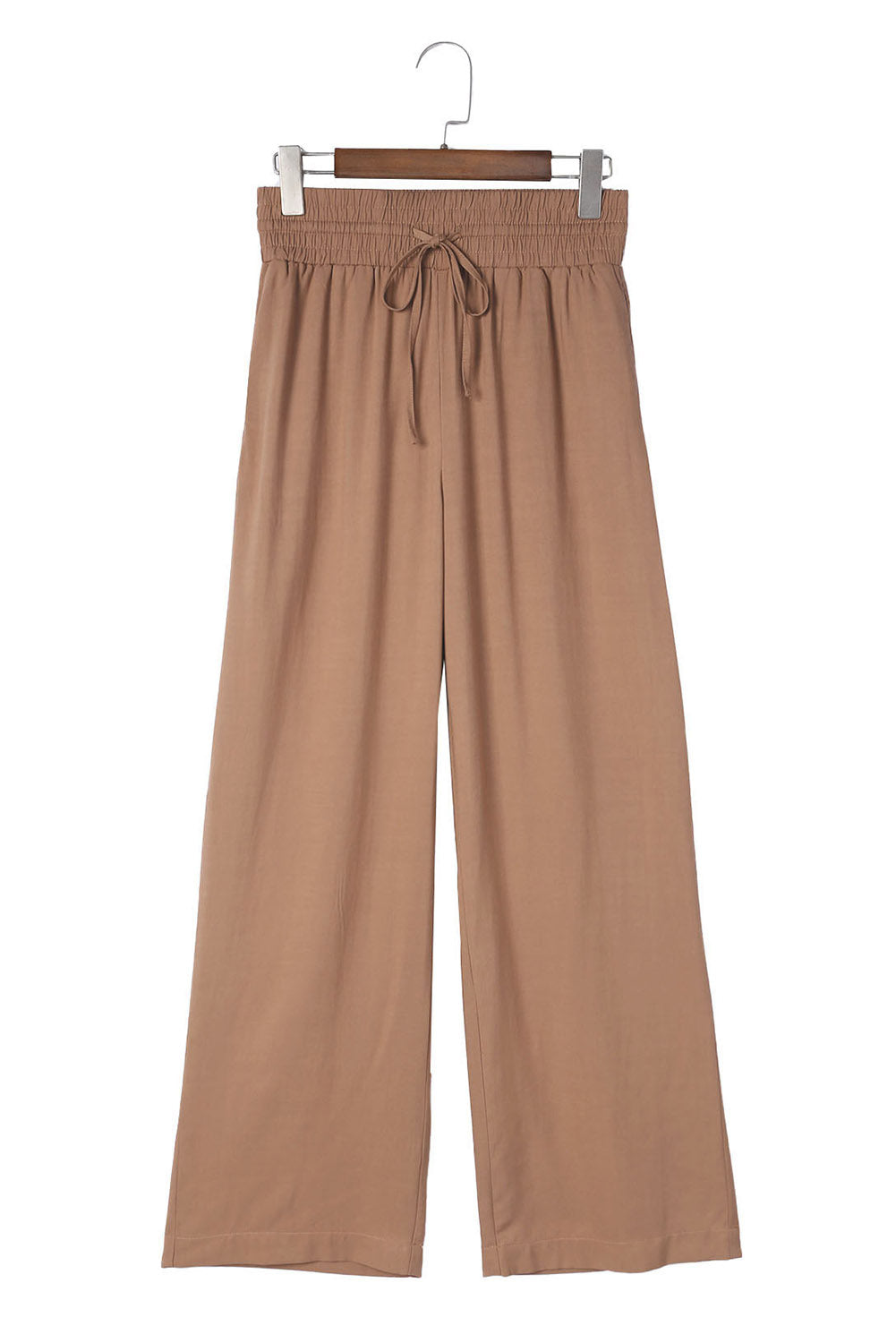 Brown Drawstring Elastic Waist Casual Wide Leg Pants - SELFTRITSS   