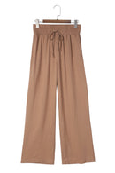 Brown Drawstring Elastic Waist Casual Wide Leg Pants - SELFTRITSS   