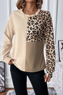 Pale Khaki Leopard Colorblock Waffle Knit Top - SELFTRITSS