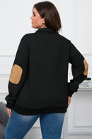 Black Plus Size Quilted Plaid Patch Henley Sweatshirt - SELFTRITSS