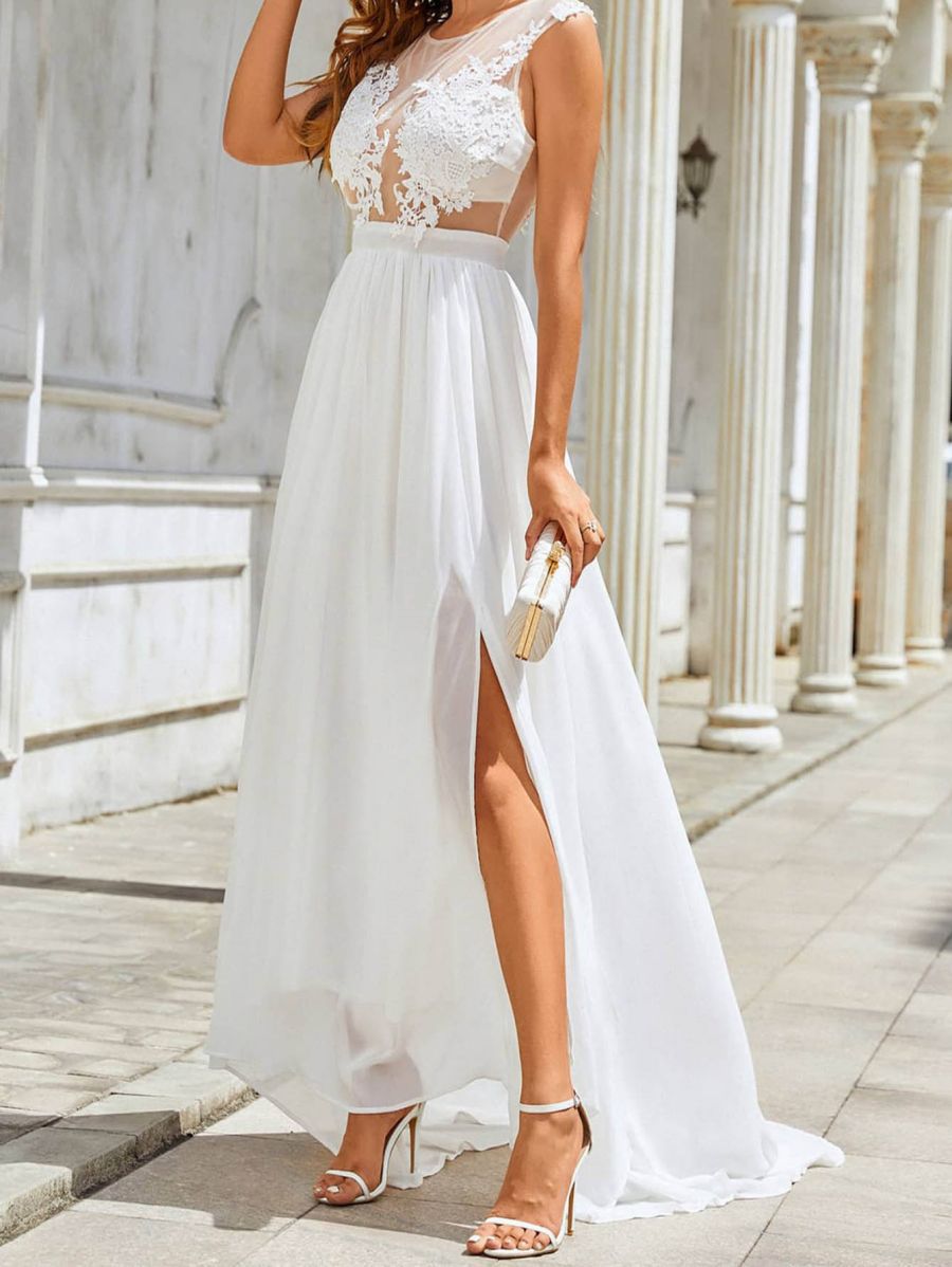 Chiffon Lace Trailing Wedding Large Swing Dress - SELFTRITSS