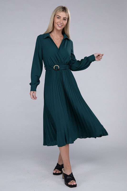 Pleated Maxi Dress with belt - SELFTRITSS