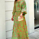 Loose Printed Long Sleeve Top And High Waist Long Skirt Set - SELFTRITSS   