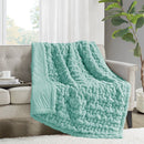 Ruched 50x60" Throw Blanket, Aqua Blue Green - SELFTRITSS