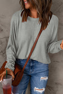 Gray Solid Color Patchwork Long Sleeve Top - SELFTRITSS