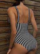 Striped Plunge Sleeveless One-Piece Swimwear - SELFTRITSS