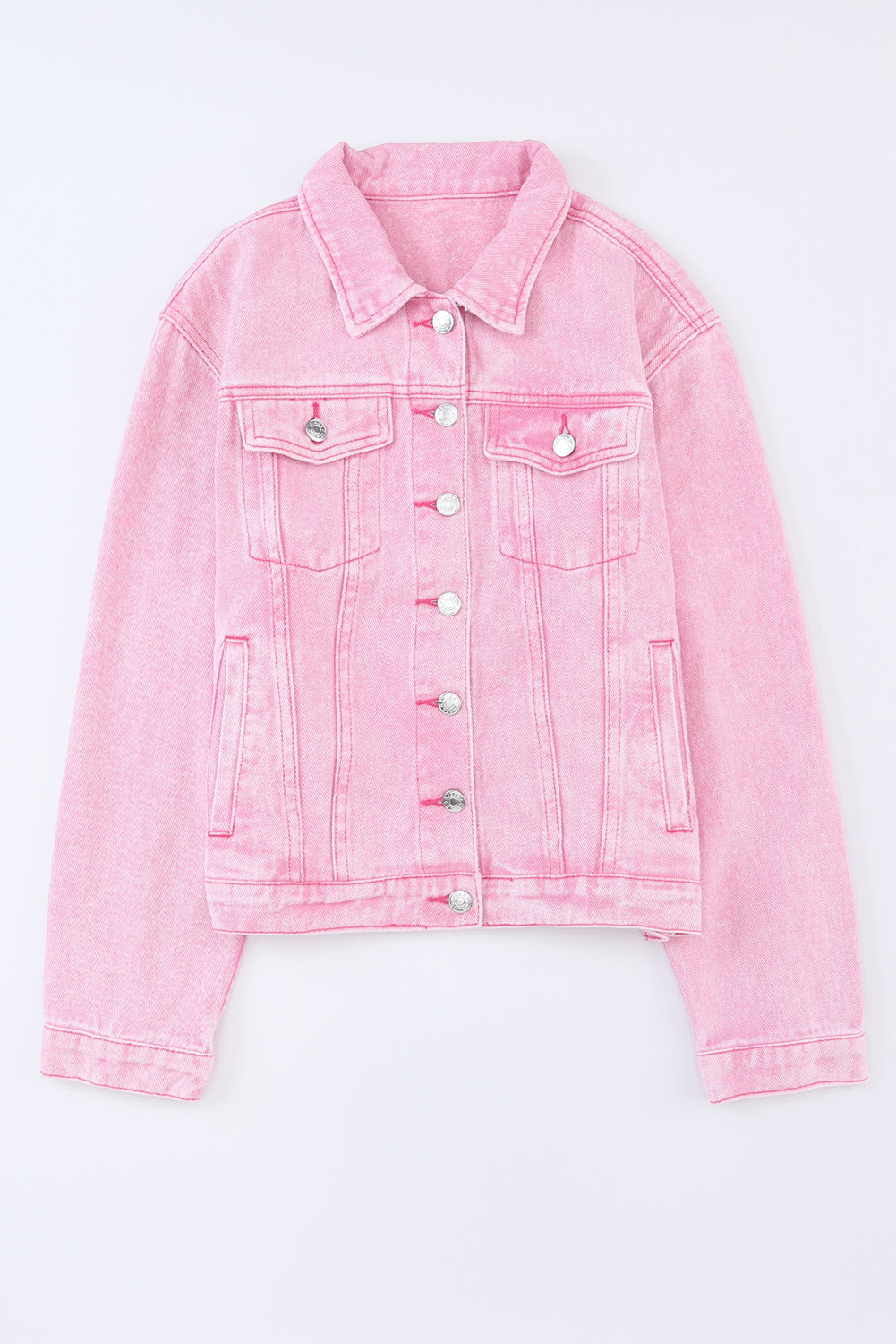 Pink Acid Wash Button Flap Pocket Denim Jacket - SELFTRITSS   