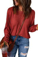 Red Solid Color Patchwork Long Sleeve Top - SELFTRITSS   