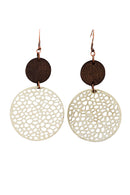 Beige Hollow Out Wooden Round Drop Earrings - SELFTRITSS