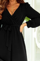 Black Cutout Back Belted V Neck Wide Leg Jumpsuit - SELFTRITSS   