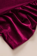 Burgundy Velvet Bubble Sleeve U Neck Plus Size Top - SELFTRITSS