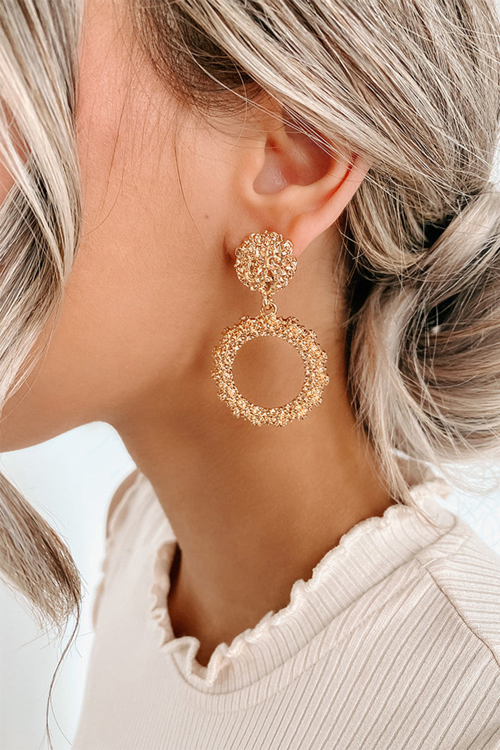 Gold Glittering Circle Dangle Earrings - SELFTRITSS   