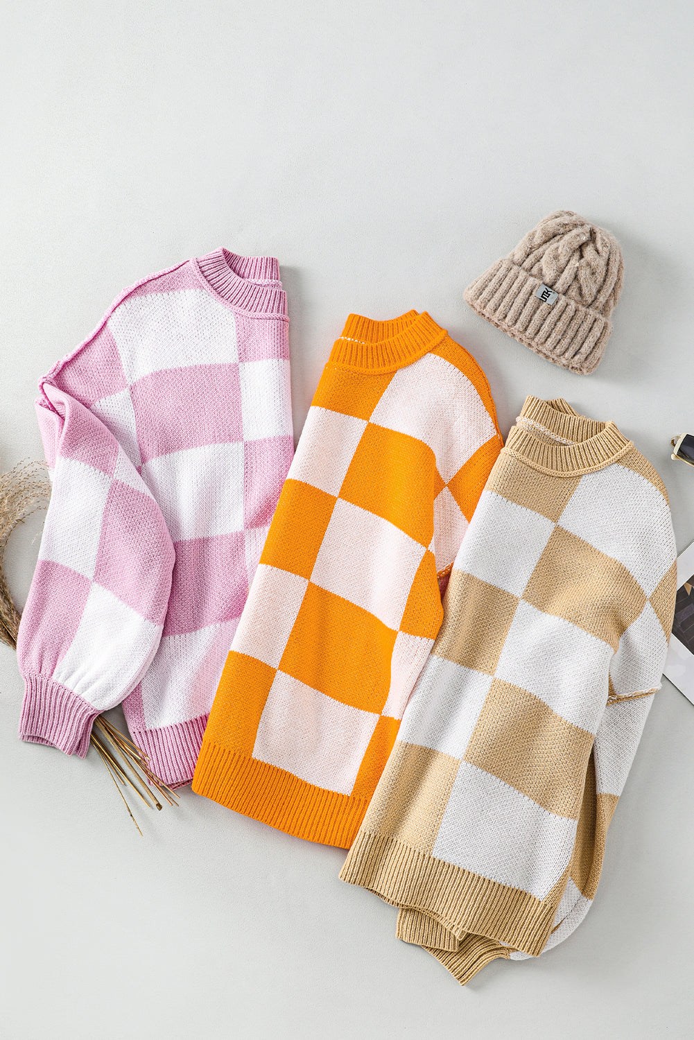 Orange Checkered Bishop Sleeve Sweater - SELFTRITSS   