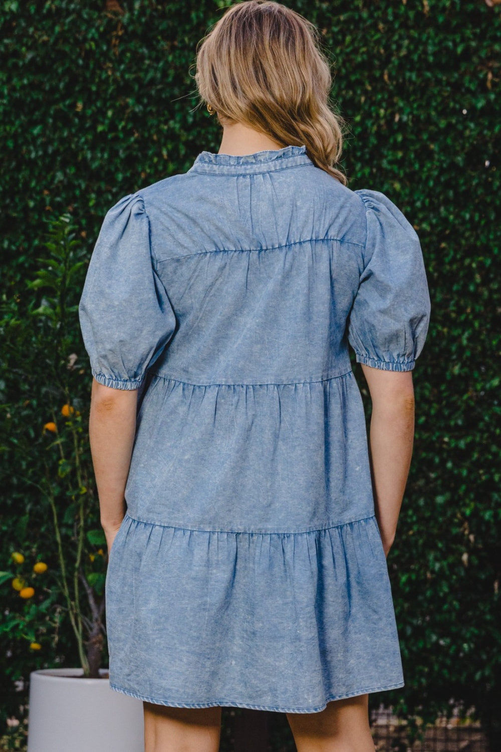 ODDI Washed Tiered Mini Denim Dress - SELFTRITSS   