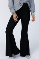 Black High Waist Ribbed Flare Pants - SELFTRITSS   