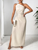 Slit One Shoulder Sleeveless Maxi Dress - SELFTRITSS   