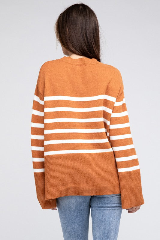 Tangarine Ribbed Hem Stripe Sweater